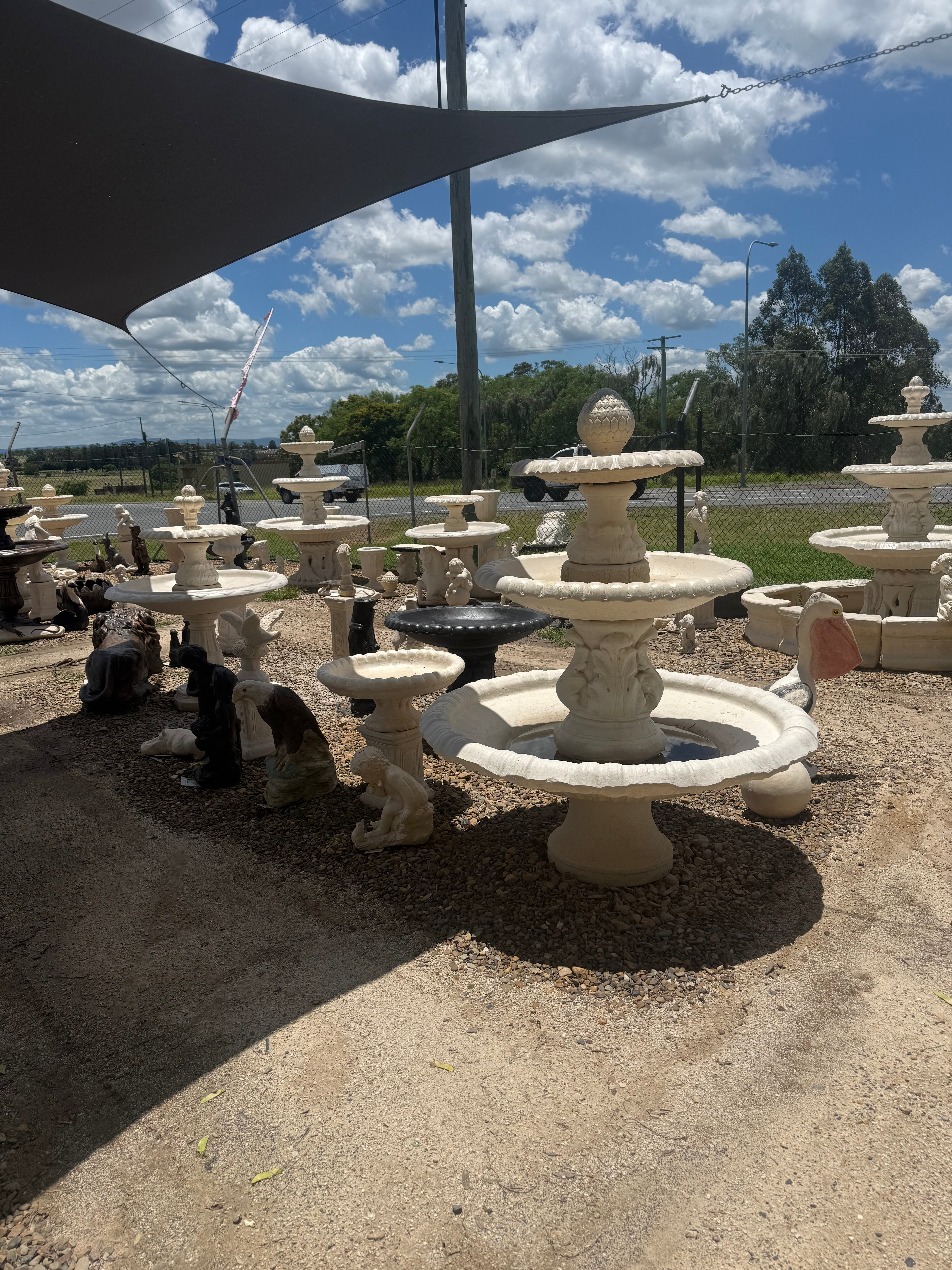 3 tier Italian fountain on smooth base with round acorn