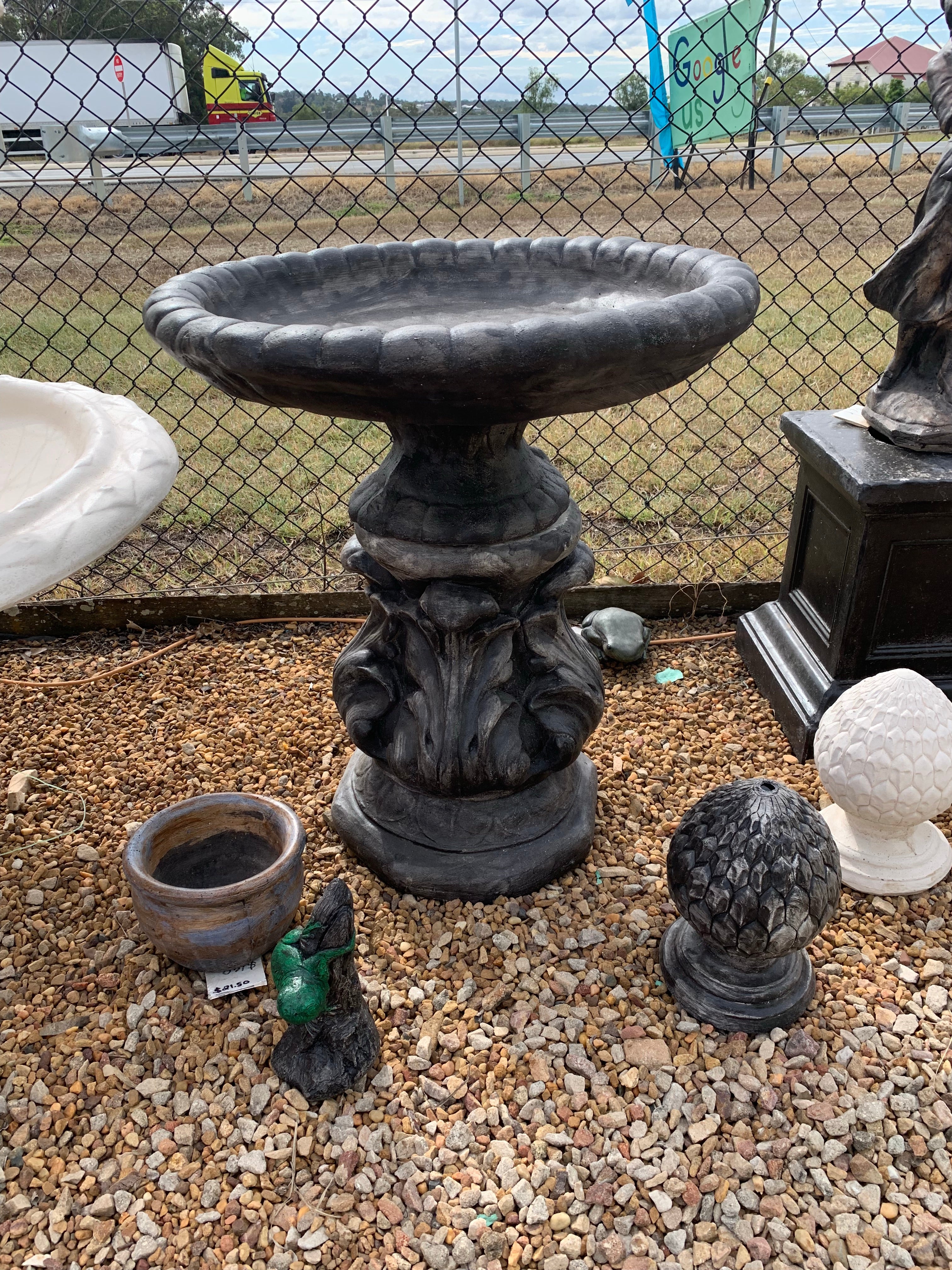 Floral base with Cambridge with fluted leg bird bath