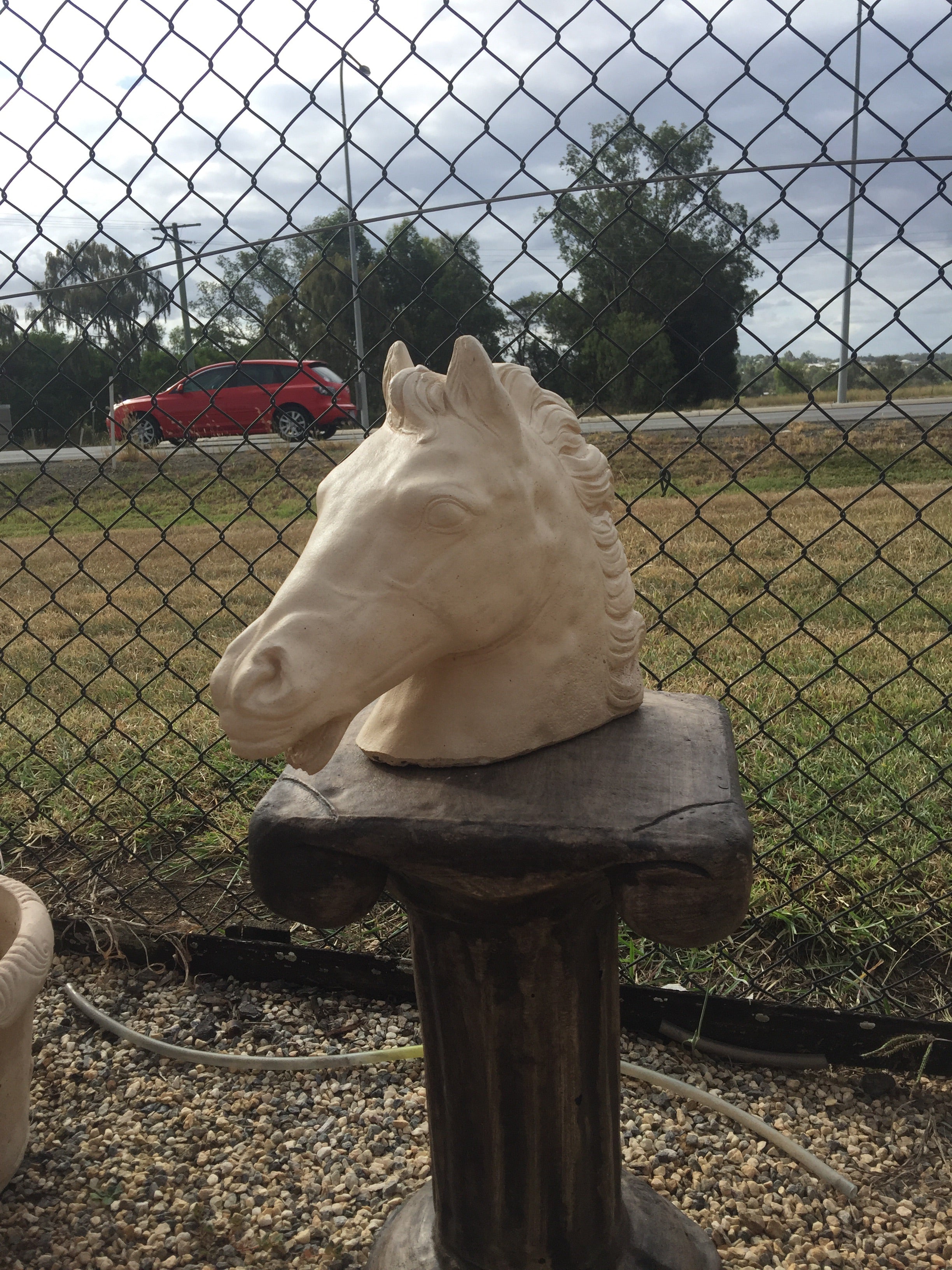 Horse head statue