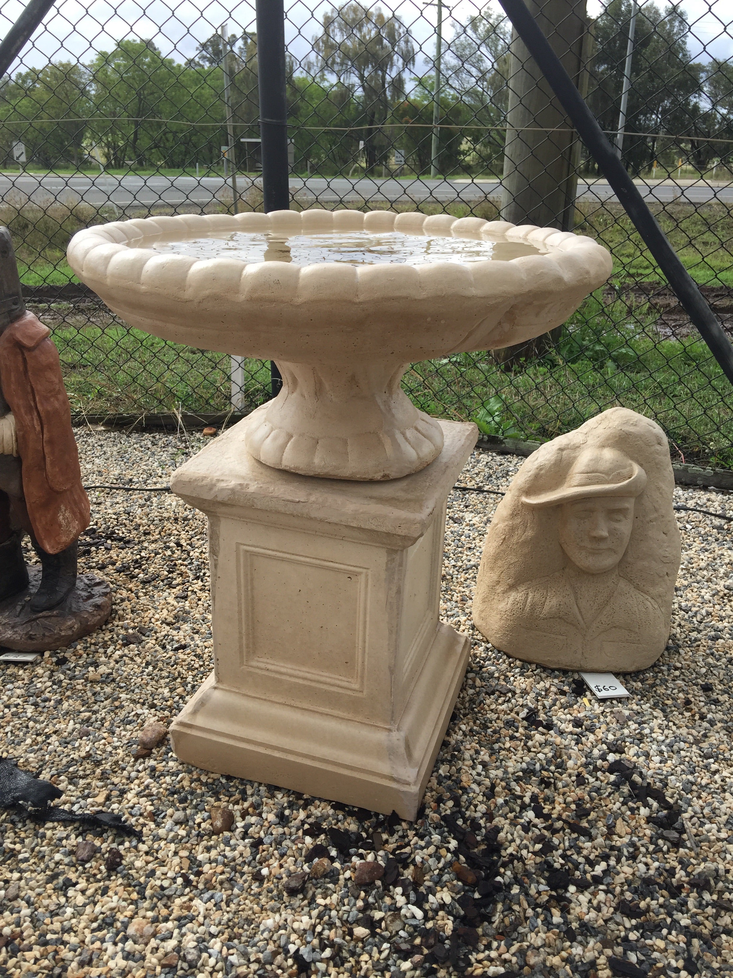 Cambridge on square column bird bath