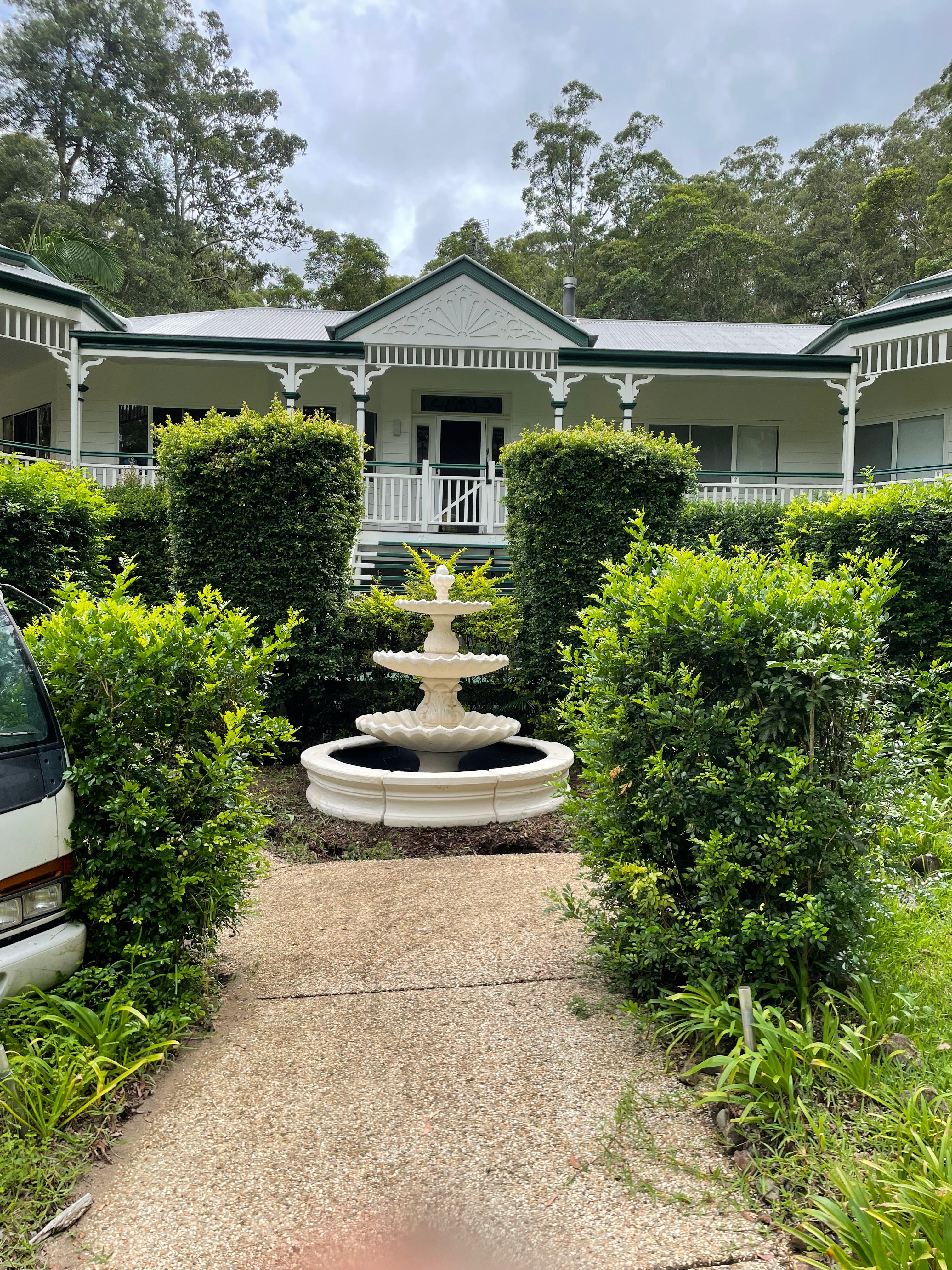 3 tier scollup fountain with traditional acorn and traditional pond surround