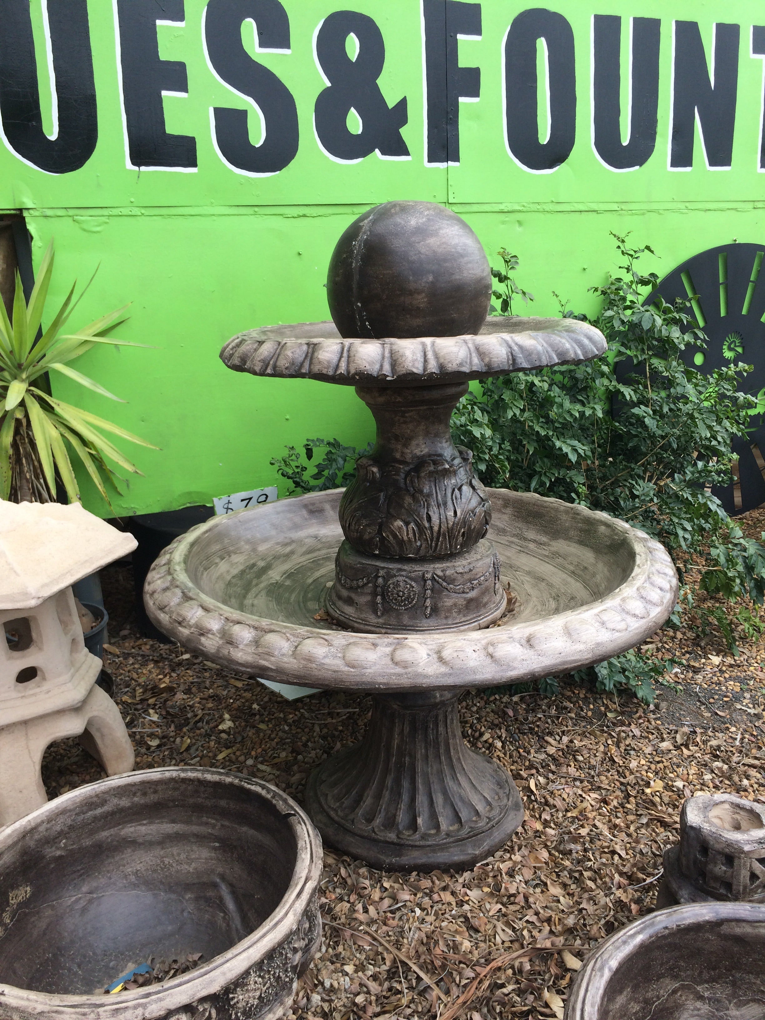 2 tier diamond fountain with large ball