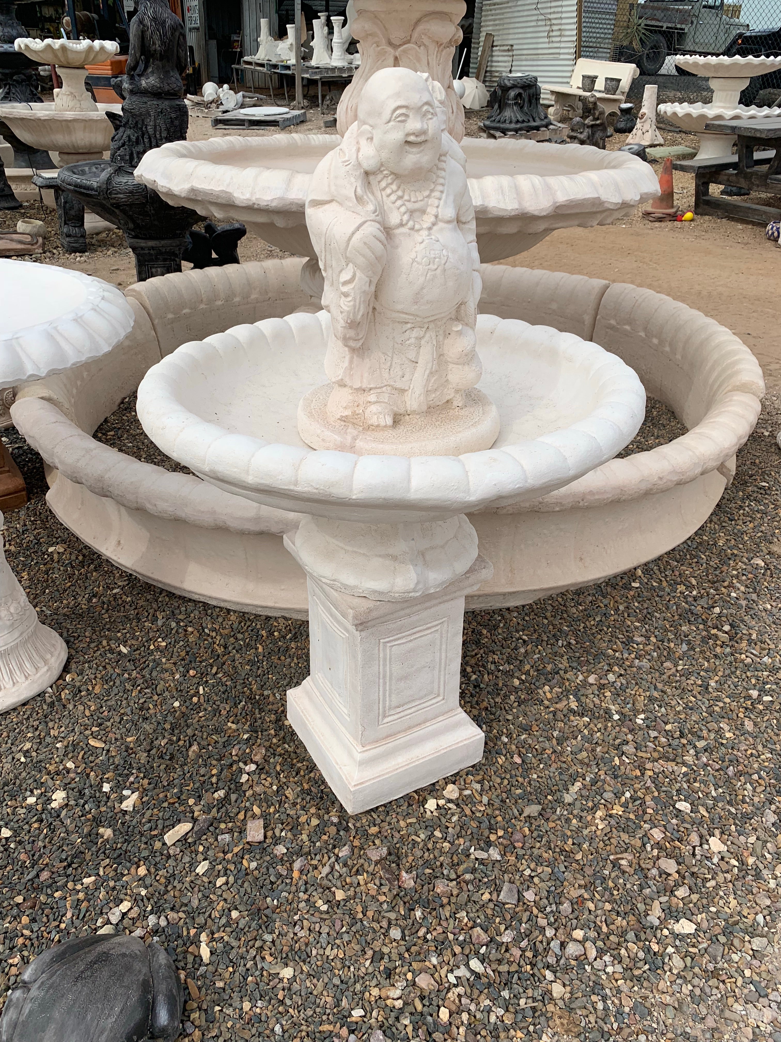 Square pedestal Cambridge with leg bird bath with budda statue